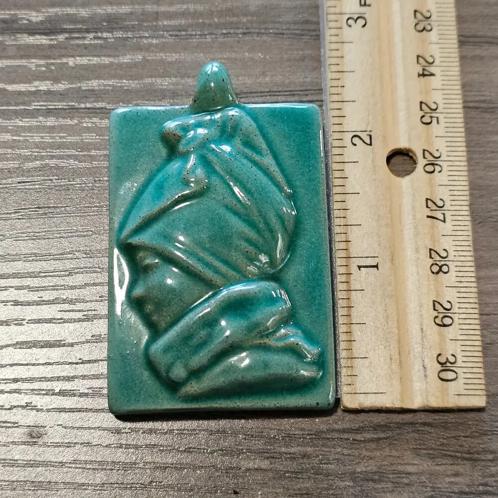 Vintage Turquoise Ceramic Pottery Figural Profile Pendant